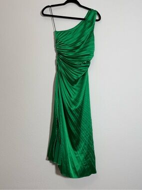Delfi Collective Emerald Green One‎ Shoulder Pleated Cocktail Dress XS